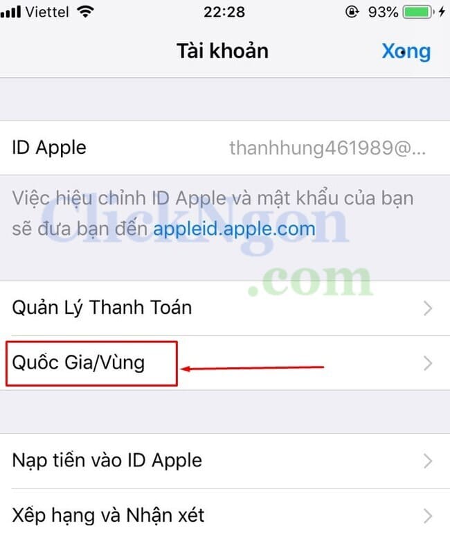 thay đổi quốc gia trên appstore