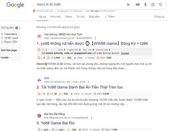 Kết quả tìm kiếm từ khóa “Game lô đề Yo88” trên Google